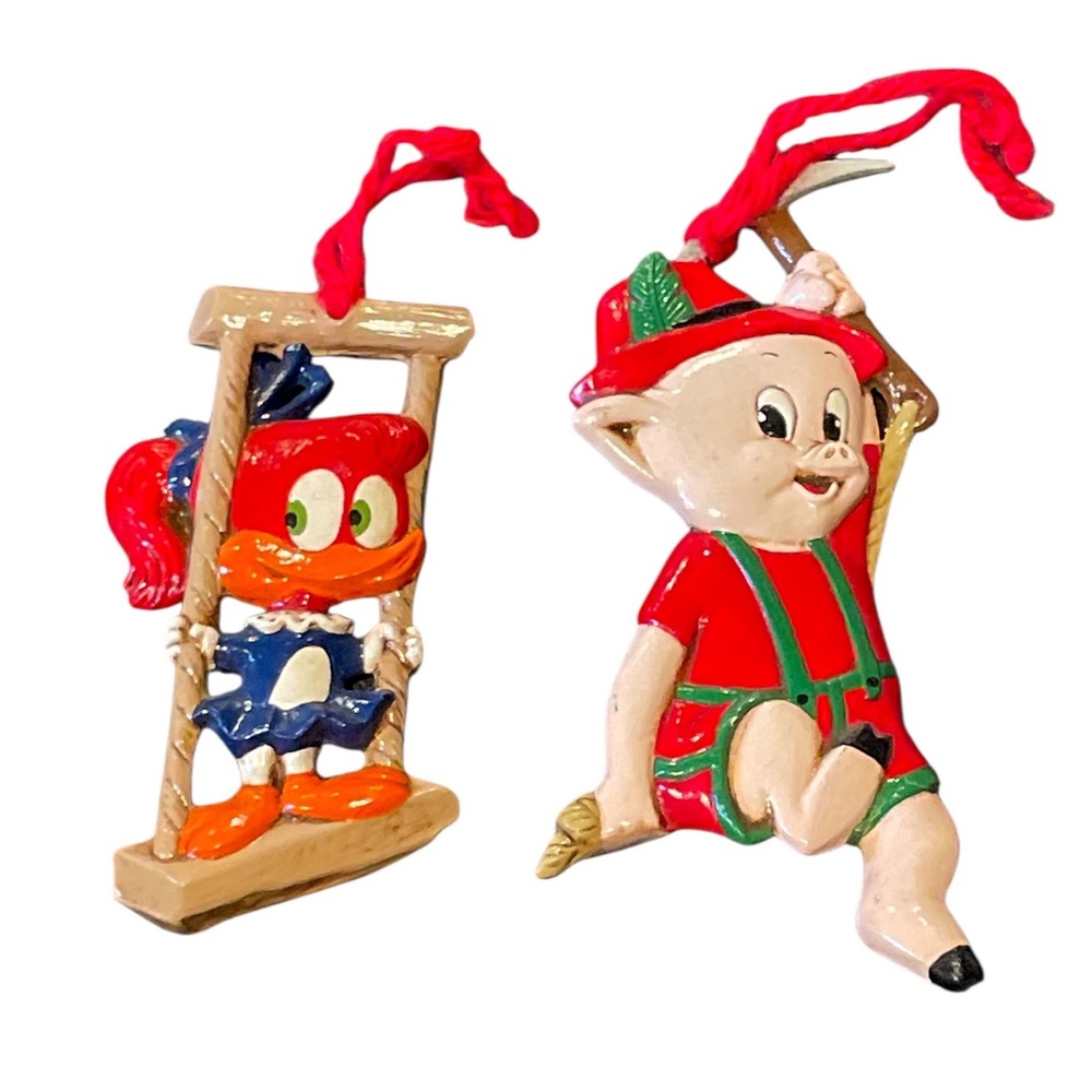 Vintage Character Ornaments Looney Toons Porky Pig Winnie Woodpecker Ceramic